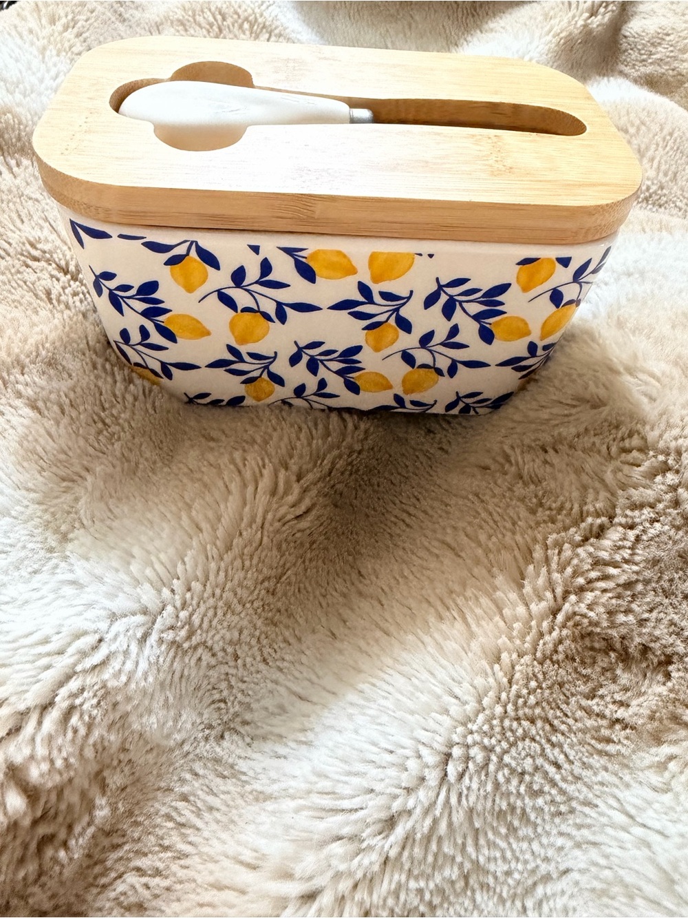 Ceramic Lemon Pattern Bamboo Tissue Box Holder
